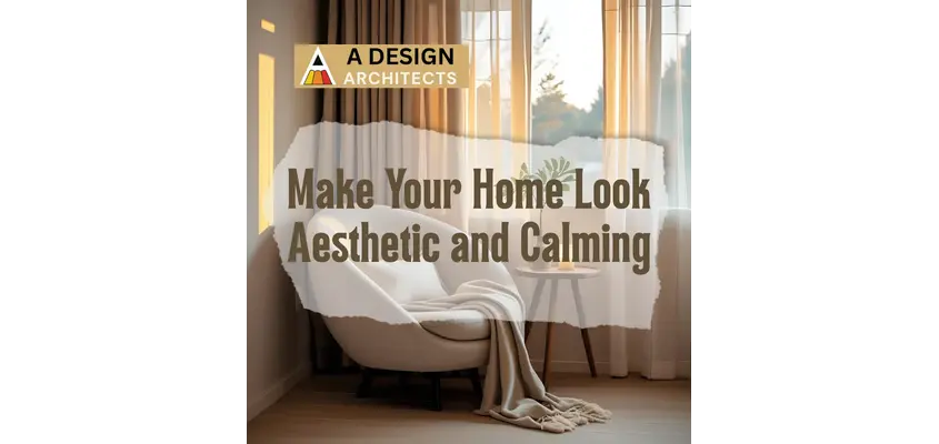 Peaceful modern home interior with cozy chair, soft curtains, and warm natural light — promoting a calming and aesthetic living space by A Design Architects.